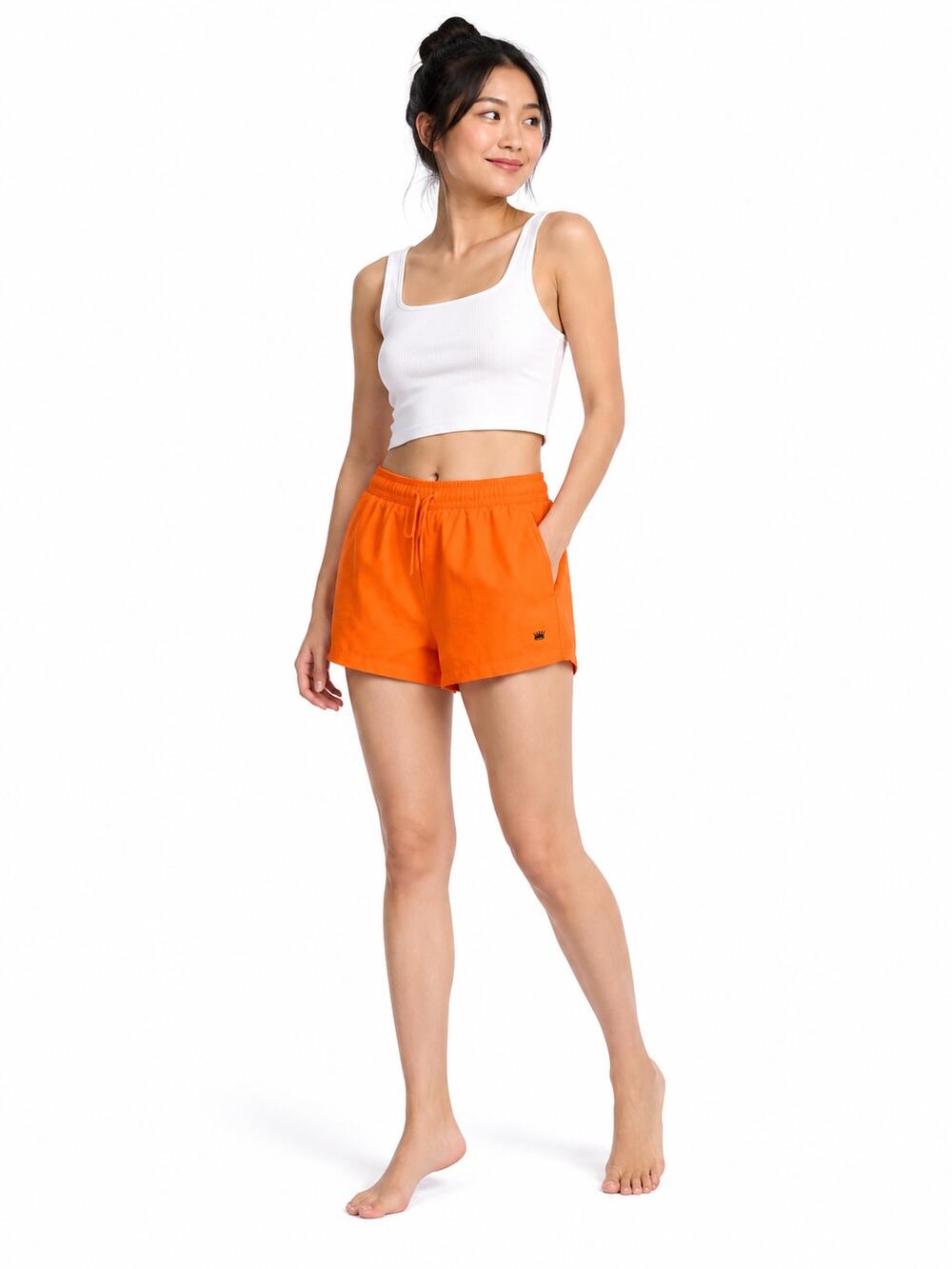 LR4603 Super Massive Neon Orange Athletic Shorts Small Drawstring Pocket Active